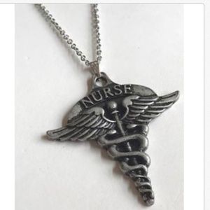 Nursing Caduceus Necklace NURSE RN LPN Graduation Gift Silver Stainless Steel